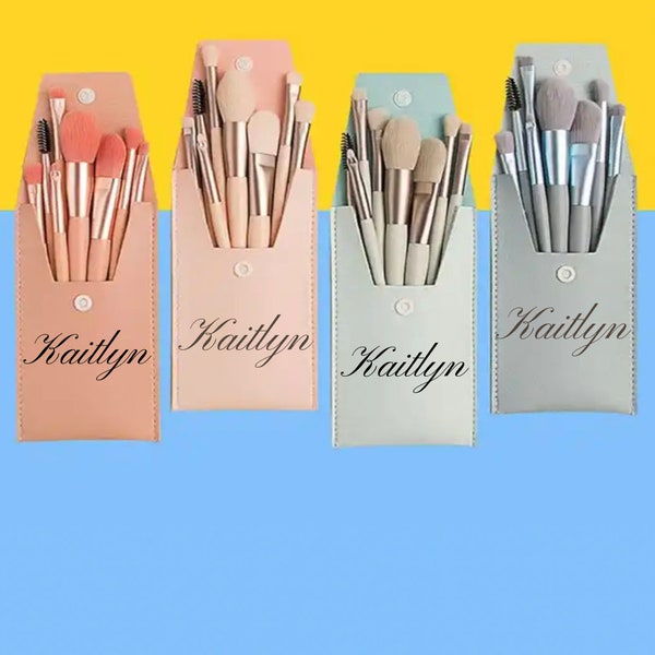 Custom Name Travel Makeup Brushes Set - Personalized Makeup Pouch Brush Kit for On-the-Go Beauty - Bridesmaid Gift - Customizable Cosmetic