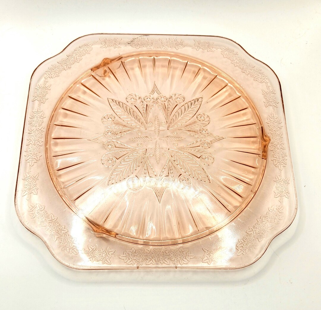 1930s Pink Depression Glass Cake Plate Jeannette Glass Co. Adam Footed ...