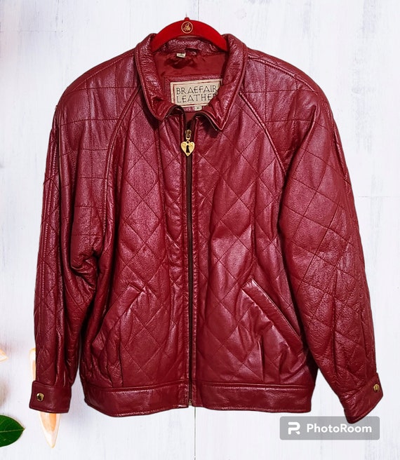 Retro Vintage Braefair leather quilted jacket red 