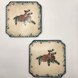 vintage MCM pinecone christmas trivets ceramic retro 1950s kitchen decor