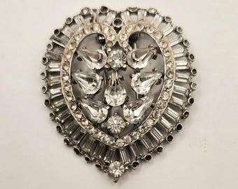 Vintage Art Deco Strass Brosche Pelz-Haarspange | 1930er 1940er Jahre Kristall Geometrische Statement Anstecknadel | Retro Glam Braut Hochzeitsschmuck