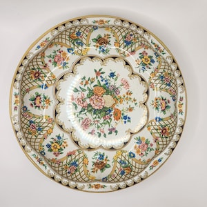 Daher Decorative Ware painted tin dish bowl tray tin box company 1970s decor large 10&quot;