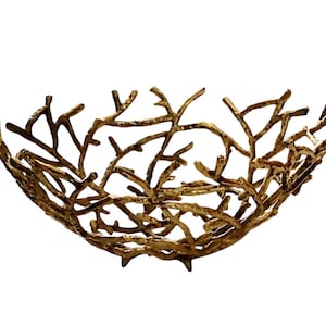 metal coral branch decorative large bowl coastal decor beach antiqued gold rustic contemporary dining living room