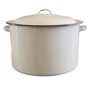 Vintage white enamel stock pot black trim 10 quart farmhouse cottage kitchen