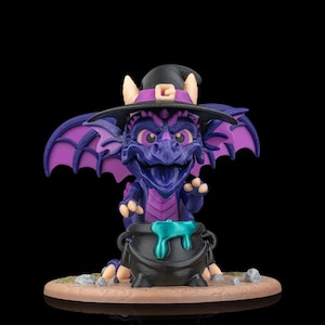 Witch Dragon | Halloween Dragon Figurine | 3D Printed Collectible with Spooky Themed Base