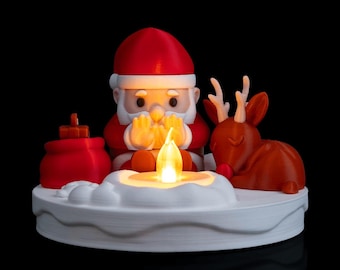 Jultomtelampa, julnattlampa med LED-ljus och brasa, jultomtefigur, julmantel och bordsdekor, presentidé till högtiden