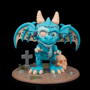 Franken Dragon | Halloween Dragon Figurine | 3D Printed Collectible with Spooky Themed Base