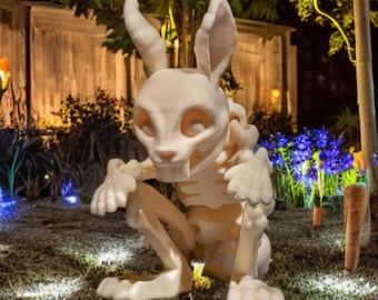 Figura de conejo esqueleto de Halloween - Mascota articulada coleccionable y espeluznante