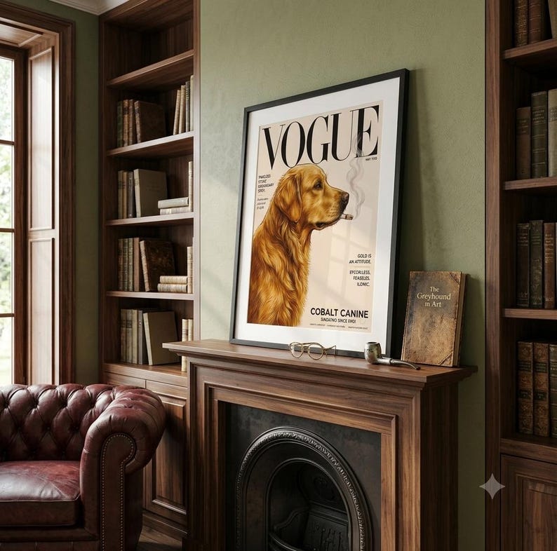 Golden Retriever Vogue Cover Poster, Fashion Dog Wall Art, Magazine Style Print image 3