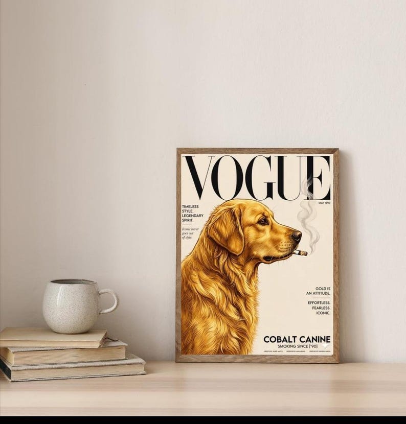 Golden Retriever Vogue Cover Poster, Fashion Dog Wall Art, Magazine Style Print image 5