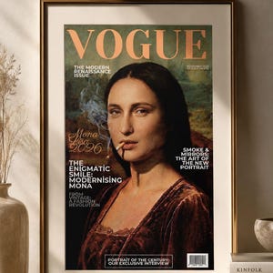 Póster de la Mona Lisa de Vogue, arte de moda renacentista moderno, decoración de portadas de revistas vintage imagen 1