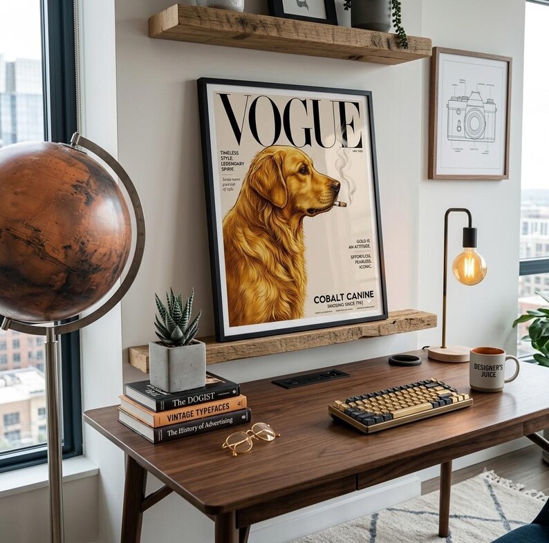 Golden Retriever Vogue Cover Poster, Fashion Dog Wall Art, Magazine Style Print image 4