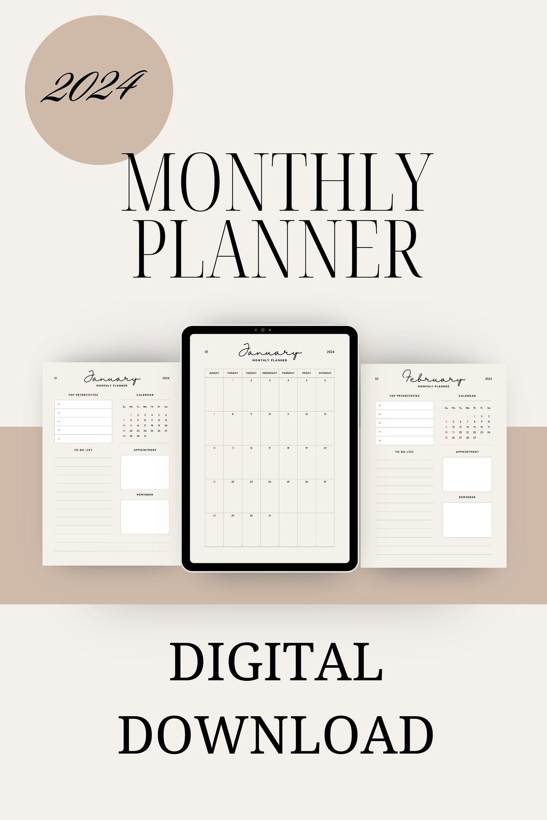 2024 Monthly Calendar Editable Printable Plannermonthly - Etsy UK