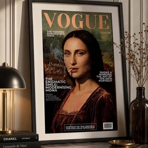 Póster de la Mona Lisa de Vogue, arte de moda renacentista moderno, decoración de portadas de revistas vintage imagen 3