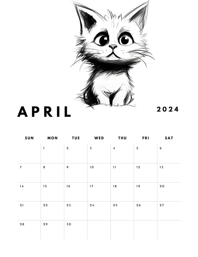 Printable Calendar 2024 Monthly Planner 2024 A4, Letter, A3 Landscape
