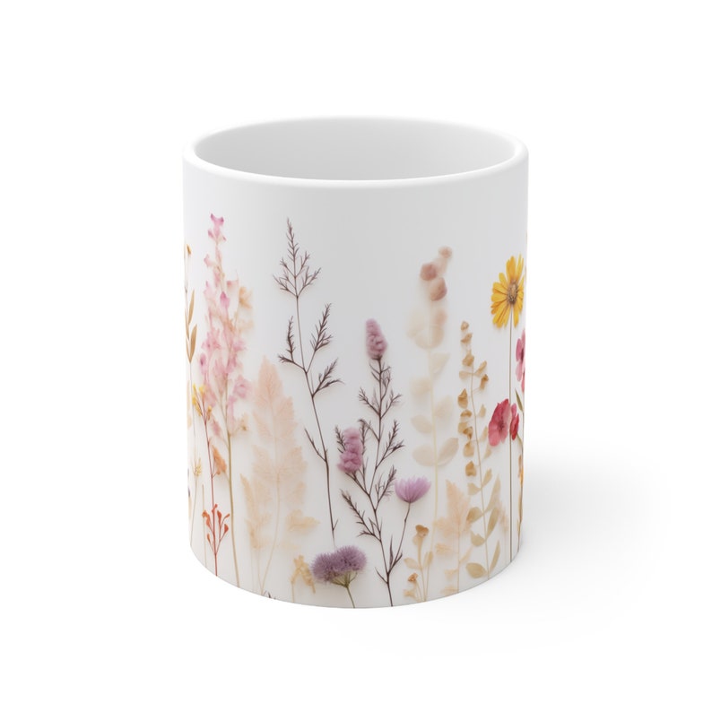 Pressed Flowers Mug, Boho Wildflowers Cottagecore Coffee Mug, Flower ...