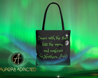 Aurora addicted Northern Lights Tote Bag by Monika Focht , Aurora Borealis bag , Aurora Boralis Tote Bag, Pennan , Scotland