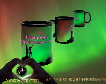 Aurora Magic Mug , Northen Lights stargazing Mug , Pennan , Aurora Addicted by Monika Focht , Nordlichter , Auroraborealis Tasse , Scotland