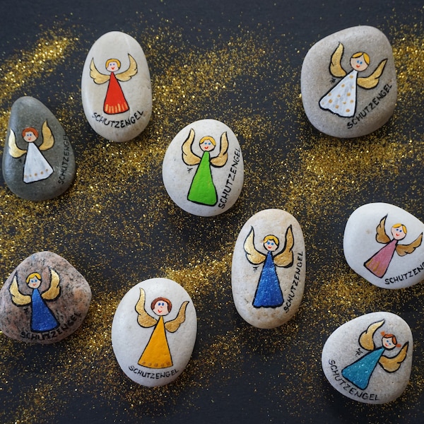 Schutzengel Engel handbemalte Steine Unikate Tischdeko Glücksbringer Stoneart Geschenkidee