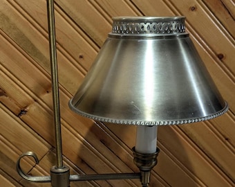 Vintage MCM Wood & Brass Student Table Lamp with Metal Shade