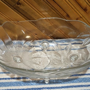 Vintage, Libbey, A La Carte, Jasmine, 4 Footed, Serving Bowl, punch bowl, centerpiece, Beautiful Etched, Heavy Glass