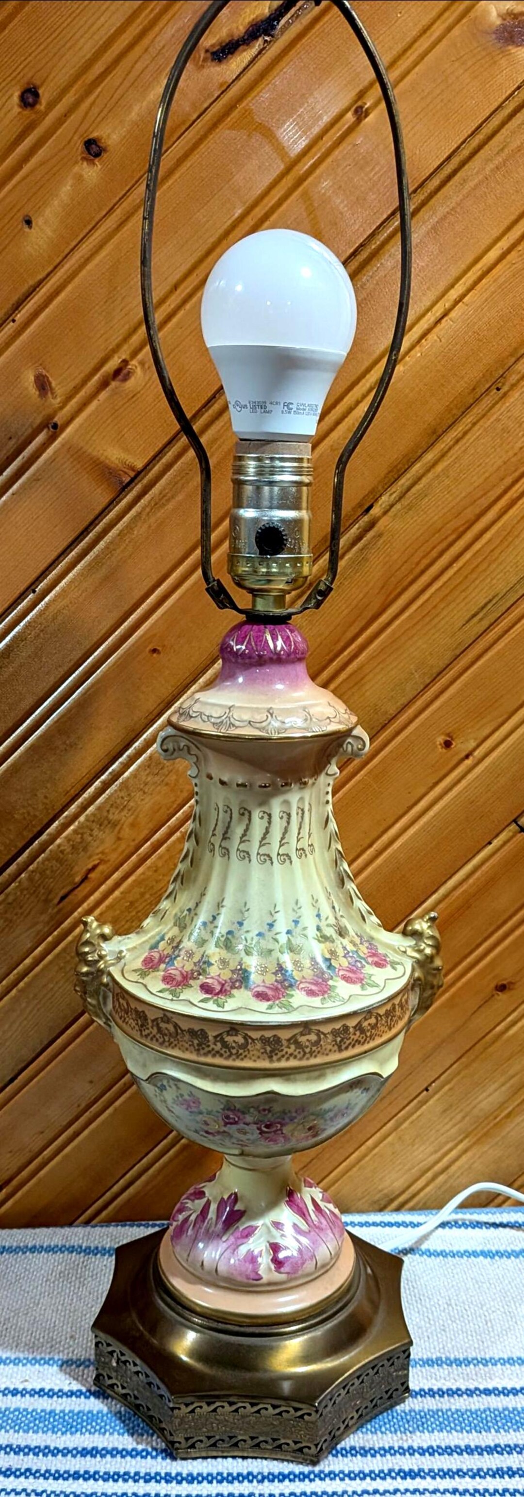 Vintage, 1940s, Floral, Porcelain, Urn Table Lamp, Victorian