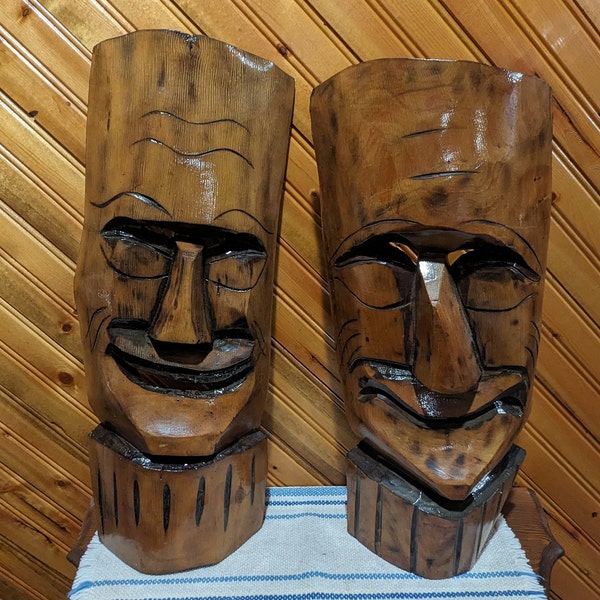 Vintage, Large, Mid Century, Hand Carved Wooden Tribal/Folk Art Mask