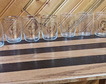 Vintage Set of (12) Barrel Shaped Coors Beer Taster Glasses Gold Logo