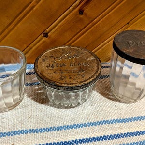 Vintage jellyglazen potten, Kerr & Presto gecanneleerd glas