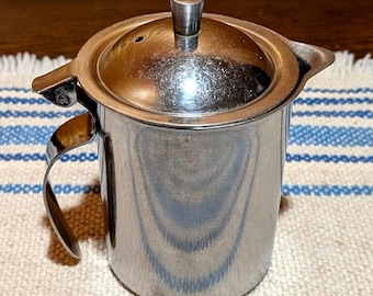 Vintage Stainless Steel Hinged Lid Creamer Pitcher - Made in Japan MCM Diner Style