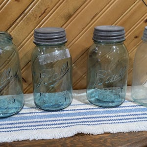 Vintage, Ball, Qt 1900 to 1930s, Aqua Blue, Ball, Perfect Mason, Jars, with A Zinc, lids