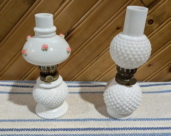 ビンテージランプ ミルクガラス ホブネイル ゴールド 花柄