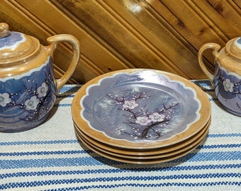 Vintage Lusterware Tea Set: Hand-Painted Cherry Blossom, Made in Japan