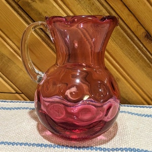 Vintage, Fenton, Cranberry or Colonial Pink Art Glass, Coin dot, Thumbprint, 5.5&quot; Creamer Pitcher