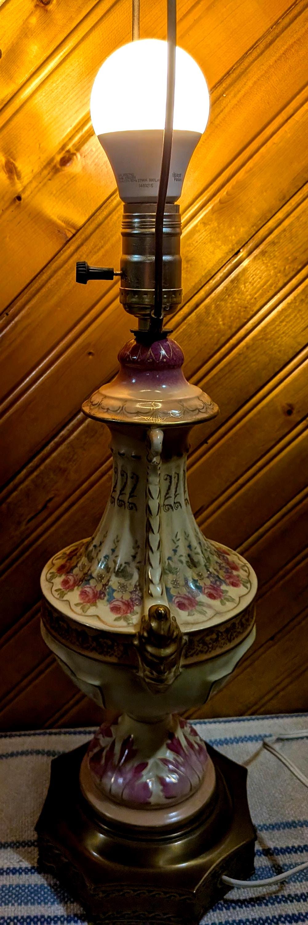 Vintage, 1940s, Floral, Porcelain, Urn Table Lamp, Victorian