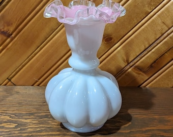 【希少】　Fenton フェントン　クランベリー ガラス 花瓶 見事なヴィンテージ フェントン クランベリー ガラス オパール