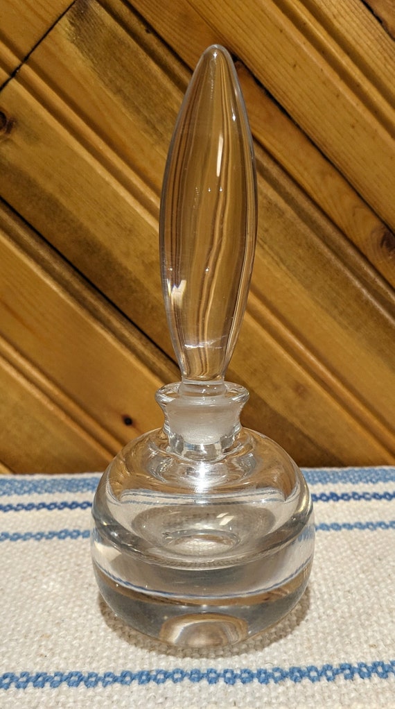 Vintage Clear Blown Glass Perfume Bottle with Sto… - image 1