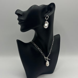 Sterling Silver Paperclip Chain and Toggle Clasp With Fireball Pearl
