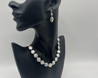Freshwater Cultured Coin Pearl Necklace, Hand Knotted, Grey or White