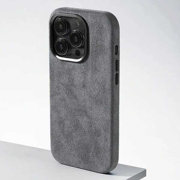 Étui Alcantara Premium gris, housse Alcantara pour iPhone, étui Alcantara de luxe, housse en cuir suédé pour iPhone, étui de téléphone Alcantara