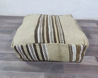 Pouf kilim marocain, pouf de sol, pouf beige antique, pouf kilim marocain, pouf mobilier d'extérieur, pouf Beni Ourain, pouf berbère coloré