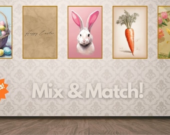 Vintage Easter Printable Wall Art, Vintage Easter Wall Art, Easter Printables, Easter Digital Download Art, Set of 5 Easter Printables