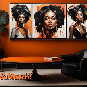 Black Woman Art, Set of 4 Black Woman Art, Melanin Art, Black Art, Black Girl Art Print, Printable Art, Gallery Art, African Art