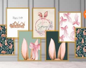 Easter Printable Wall Art, Vintage Easter Prints, Easter Decorations, Easter Gifts, Spring Wall Art, Easter Digital Art, Set of 7, Easter