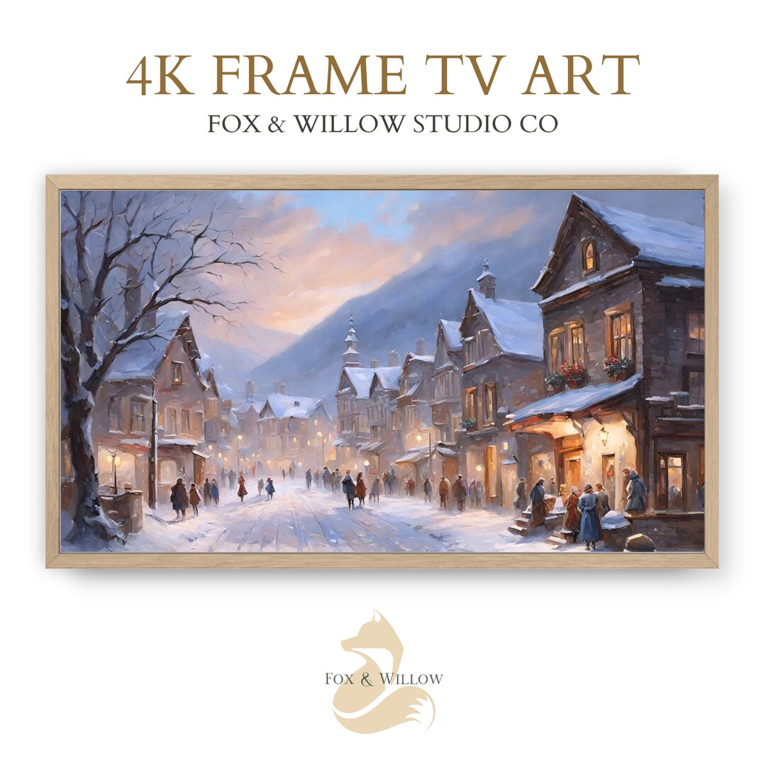 Snow Frame TV Art Painting, Holiday Art Frame TV, the Frame Tv