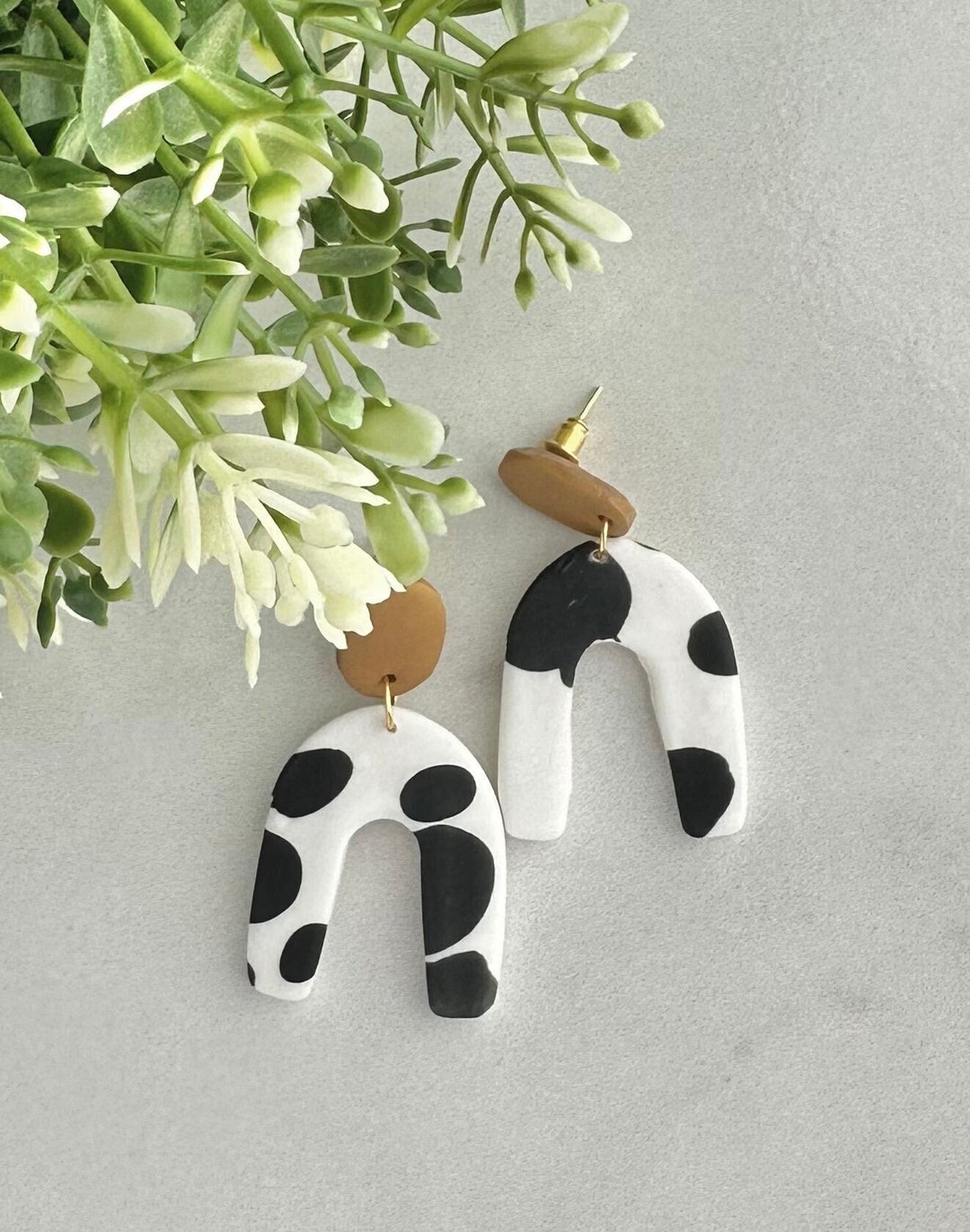 Clay Cow Rings Cow Print Polymer Clay Drop Arch Earrings Clay Jewelry - Etsy