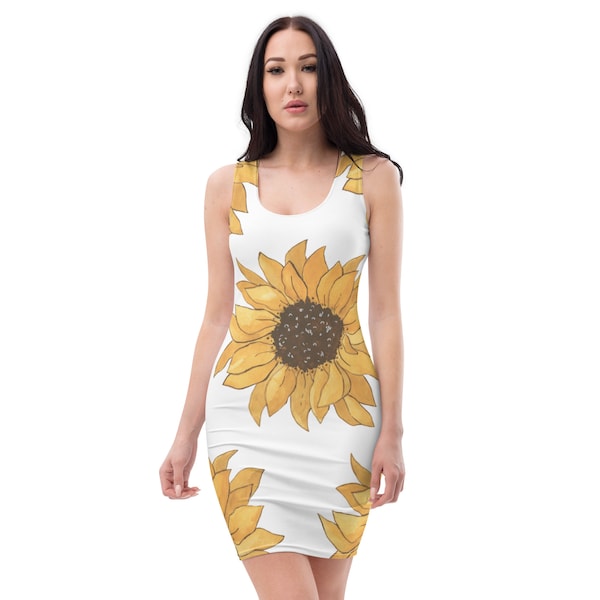 Watercolor Sunflower Bodycon Dress