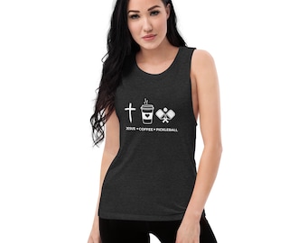 Jesus, Coffee, Pickleball Ladies’ Muscle Tank