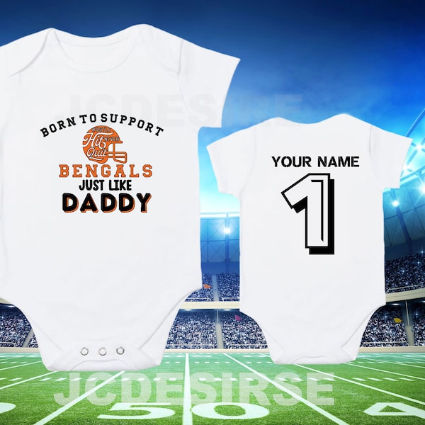 Personalized baby clothing, Cute and soft football inspired sleepsuit, personalized bengals football vest for babies newborn, newborn gift.