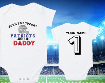 Personalized baby clothing, Cute and soft football inspired sleepsuit, personalized patriots football vest for babies newborn gift.